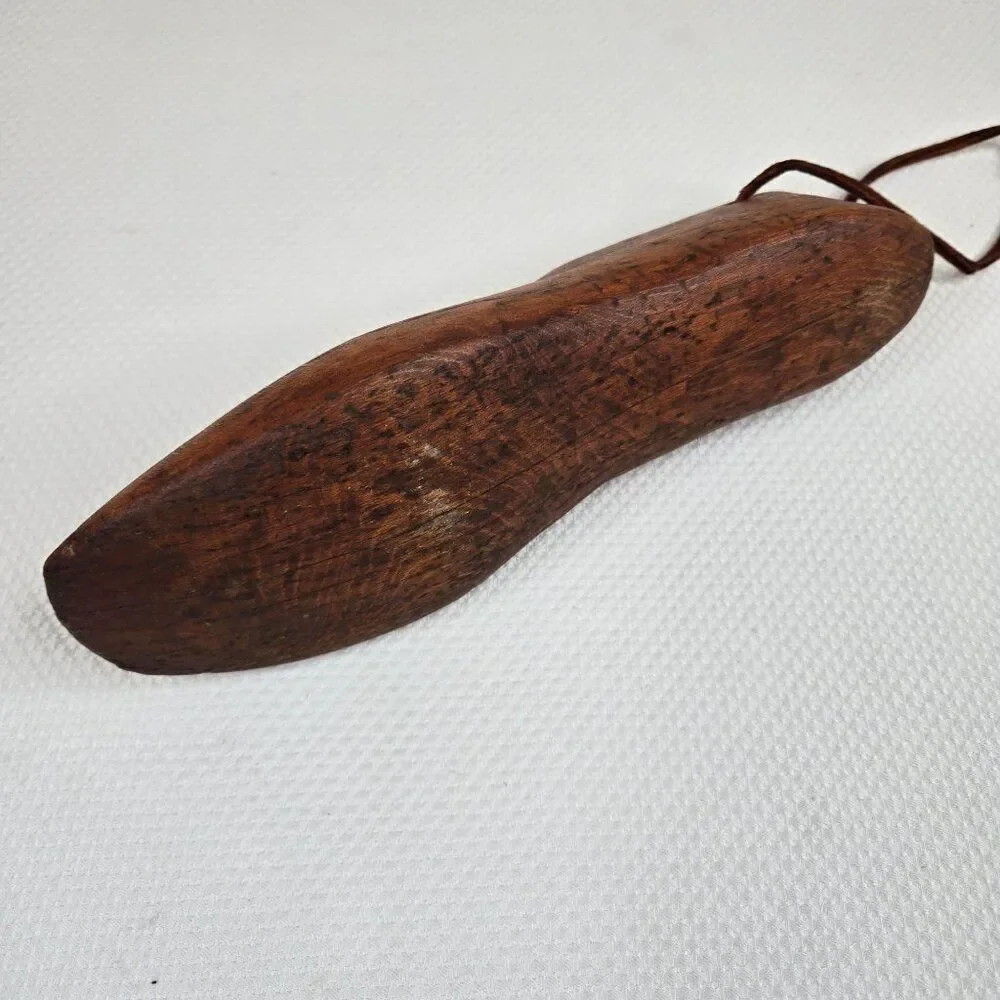 Antique Cobbler Wooden Shoe Form Leather Strap For Display Decor Primitive